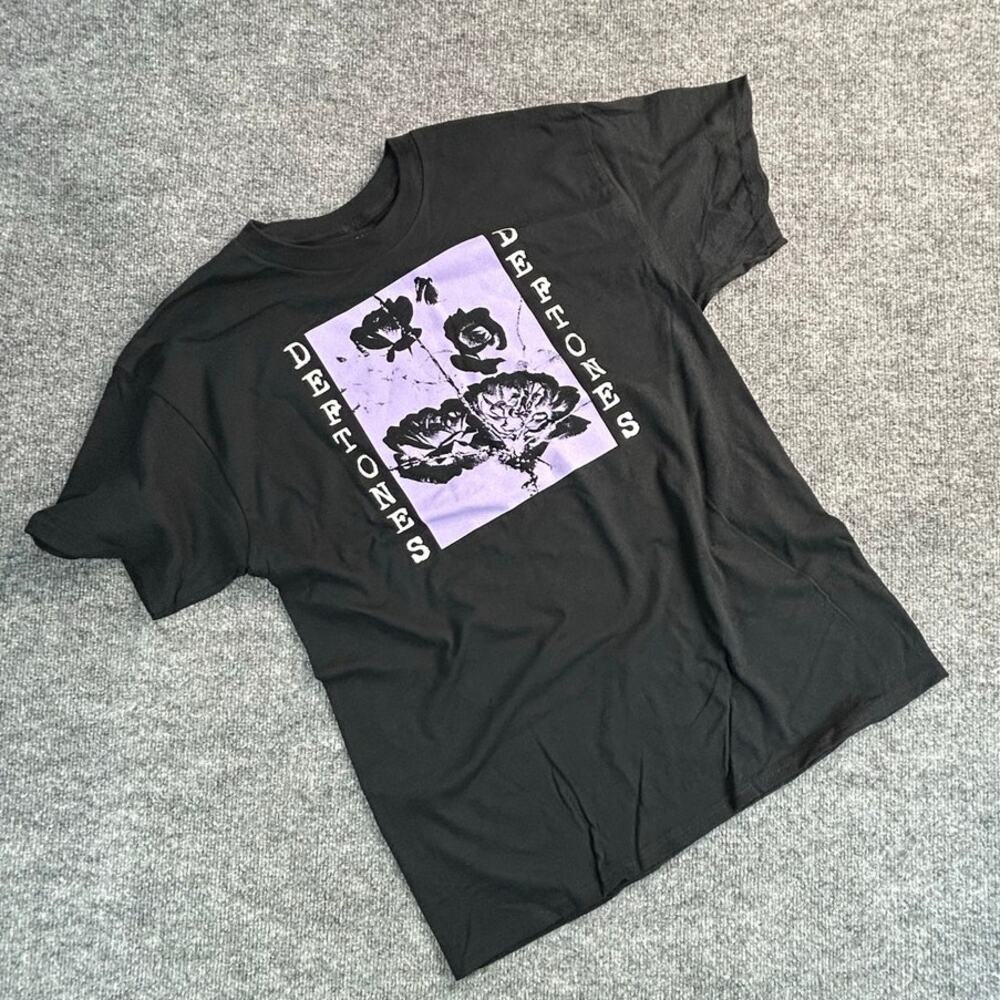 Deftones Shirt Mens Large Black Purple Roses Graphic Band Tee Cotton Manhead